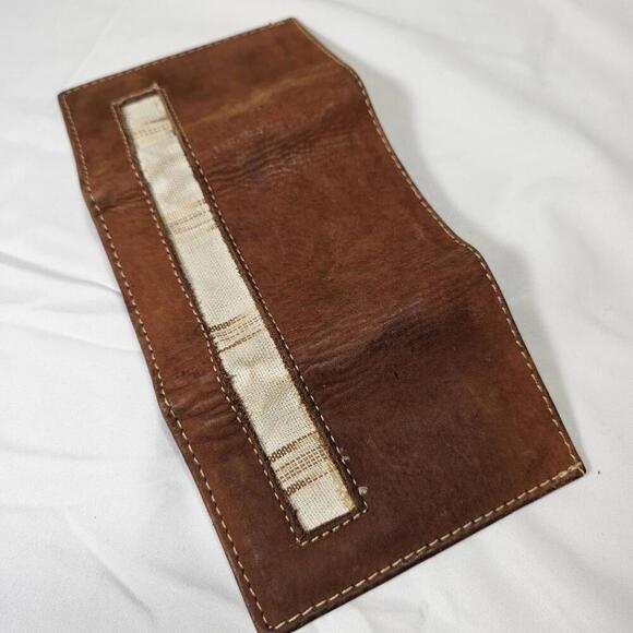 Vintage Mens Brown Seude Wallet With Woven Texture Detail Trifold Retro Unique - Picture 2 of 8